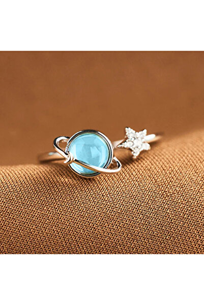 Choice resizable T0451 Huitan Blue Planet and Silver Color Star Rings for Wom...