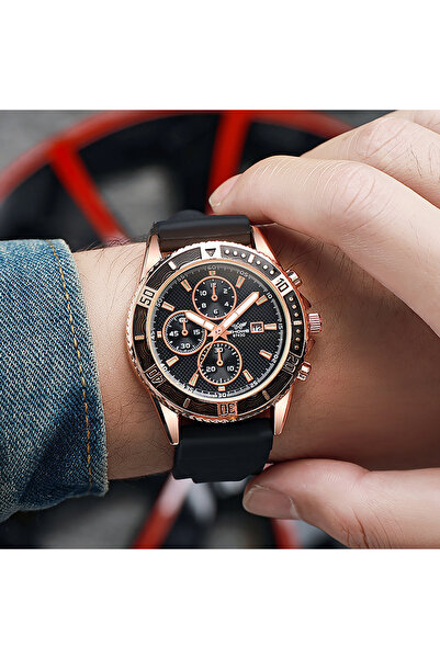 Choice Rose Black Casual Silicone Band Men Sports Watches Fashion Calendar Ma...