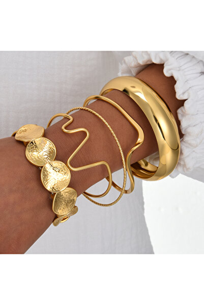 Choice AYA6641301 5pcs Irregular Geometric Wave Knot Bangle Set for Women Vin...