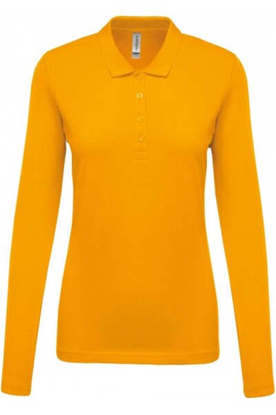 Kariban Tricou polo cu mânecă lungă pentru femei, 100% bumbac, KA 257, Galben, S