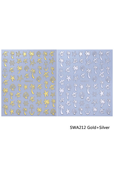 Choice1 SWA212 Gold Silver 2/4pcs Summer Ocean Nail Stickers Gold Silver Star...