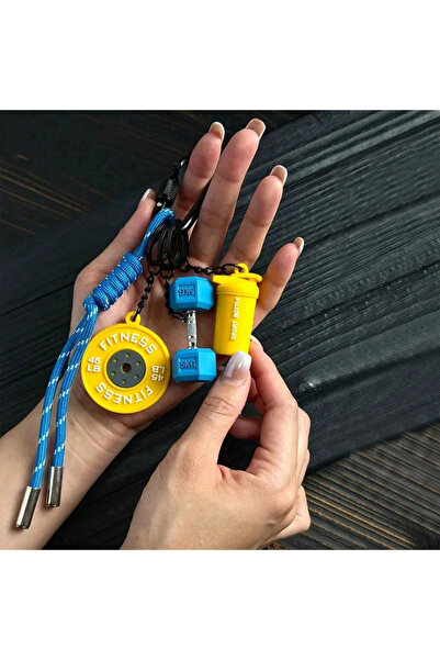 Choice13 blueyellow Fitness Keychain Gym Lover Barbell Key chain Weightliftin...