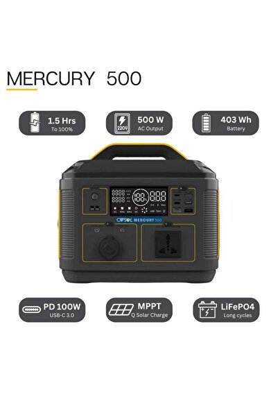 SOLARIS Solutions MERCURY 500 Portable Power Station 403Wh 500W, Solar Generator, LiFePo4 Battery