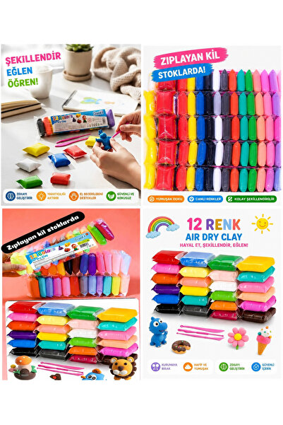 Emrah Gültekin 12 Renk Hava ile Kuruyan Oyun Kili Seti 1 Paket 3 Aparatlı Air...