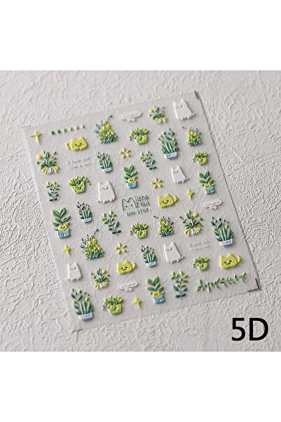 Choice1 NAILFYOU MN376 1 pc 5D cute cat nail sticker high quality green potte...