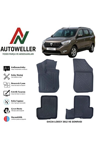 AutoWeller Dacia Lodgy 2012 Sonrası Havuzlu Oto Havuzlu 3D TPE Oto Paspas Takımı