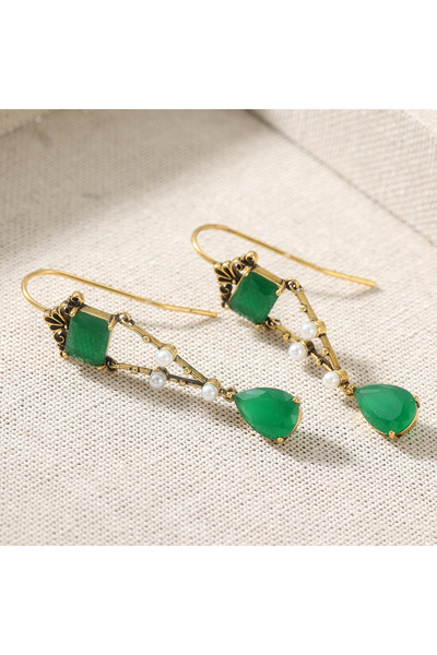Choice green A632 Court Style Gorgeous Geometry Synthetic Emerald Golden Drop...
