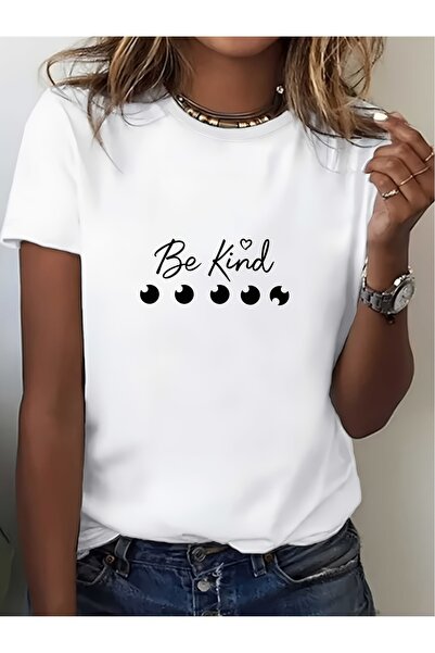 12 Teknoloji تي شيرت نسائي بطباعة 'Be Kind' ناعم ومريح بوزن 180 جرام، مثالي ل...