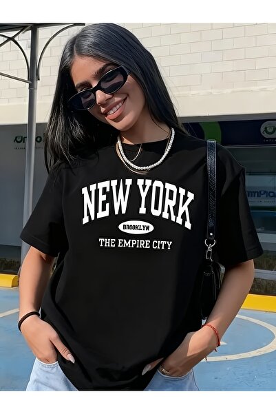 NOURAM تي شيرت مطبوع عليه New York Brooklyn Empire City - تي شيرت بأكمام قصير...