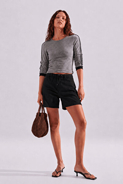 poupee Gray Soft Textured Long Sleeve Women's Body, Women's Stretch Blouse, S...