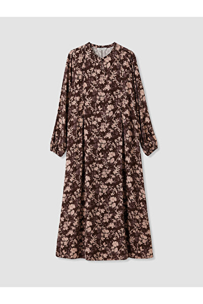 LC Waikiki Lcw Grace Brown High Neck Floral Dress