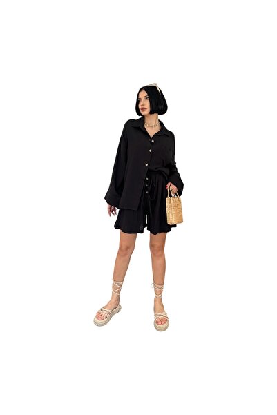 ELİSA Women's Muslin Button-Down Shirt & Shorts Set