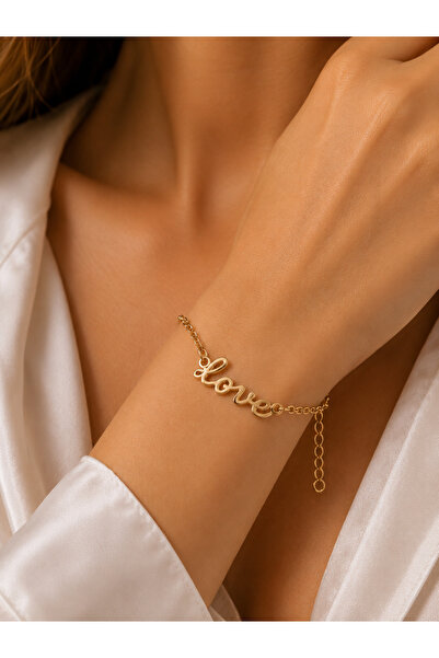 Miore takı Women's Gold Color Love Written Chain Bracelet – Elegant Bracelet ...