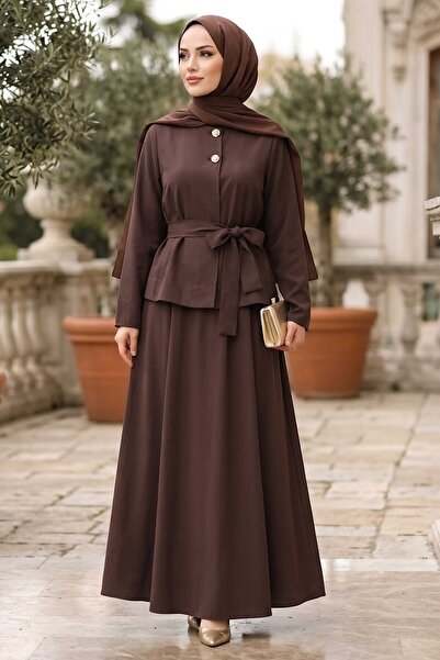TOFİSA Σετ δύο τεμαχίων με λεπτομέρεια διπλού κουμπιού σε καφέ χρώμα - 28515-...