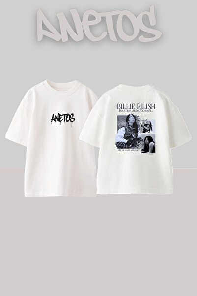 Anetos Μπλουζάκι Billie Eilish_156 με στάμπα σχεδίου, υπερμεγέθη λευκό
