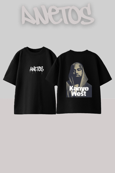 Anetos Kanye West_89 Design Printed Oversize Black T-Shirt