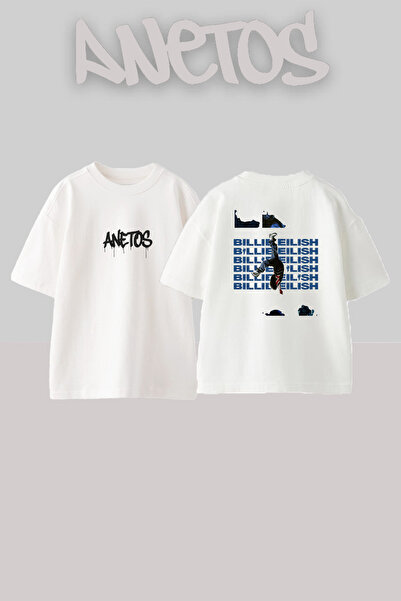 Anetos Μπλουζάκι Billie Eilish_154 με στάμπα σχεδίου, υπερμεγέθες λευκό