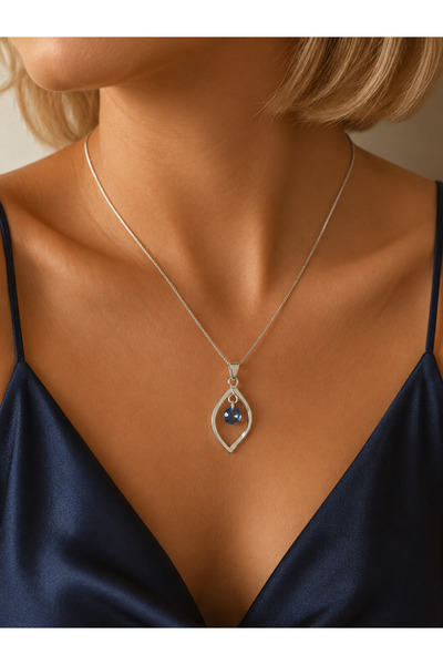 Miore takı Blue Stone Silver Color Women's Necklace – Elegant Design in Drop ...