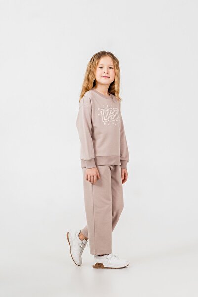 U.S. Polo Assn. Girl's Printed Yellow Long Sleeve Tracksuit Set Us2718-C-V3