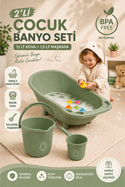 Funny Life 3'lü Çocuk Banyo Seti Bebek Küveti Kova Maşrapa BPA Free Banyo Seti