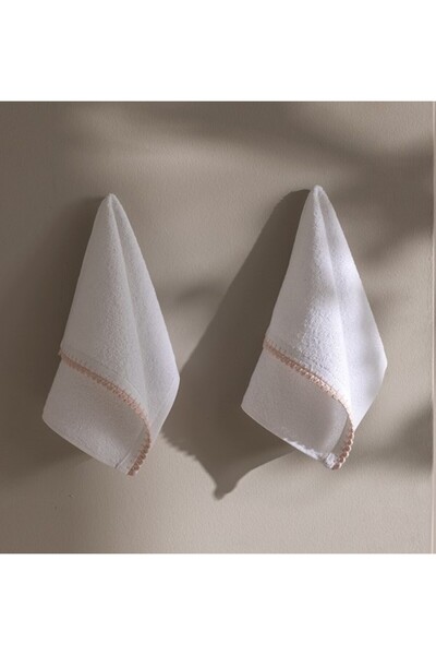 Madame Coco Camille 2-Pack 100% Cotton Crochet Hand Towels - White/Powder - 3...