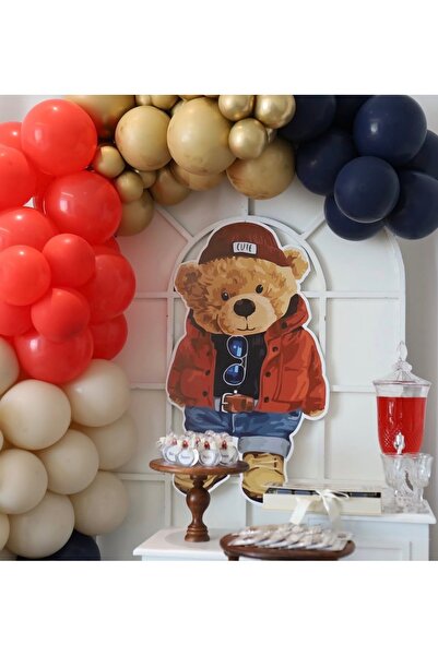Çemrek Süs Parti Red Beige Night Blue Gold Chrome Balloon Chain Set of 100