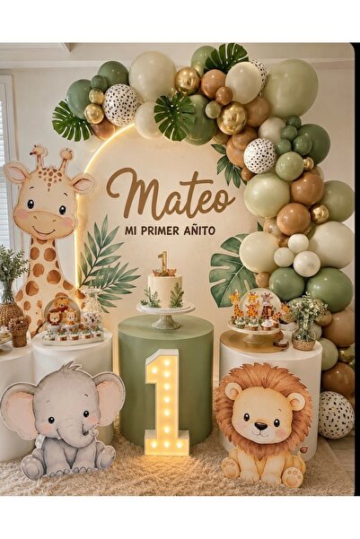 Çemrek Süs Parti Chrome Beige Green Caramel Cheetah Patterned Balloon Chain S...