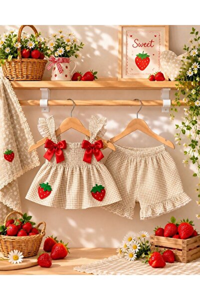 ATLI KIZ ÇOCUK ÇİLEK NAKIŞLI ASKILI TAKIM 1-5 YAŞ