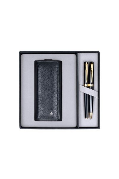 Scrikss Ballpoint Pen Black Gold & 2-Pen Case Black DR 203 38 Fountain Pen