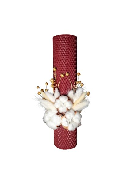 OEM Lumânare de botez pentru fetițe, decorată cu flori uscate, vișiniu, 26 cm