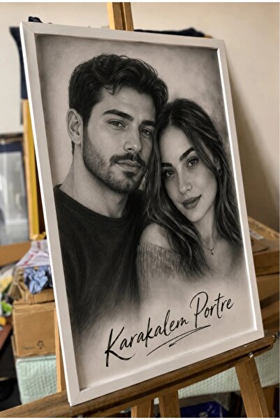 meram sanat 35 × 50 ebatında iki kişilik el çalışması karakalem portre