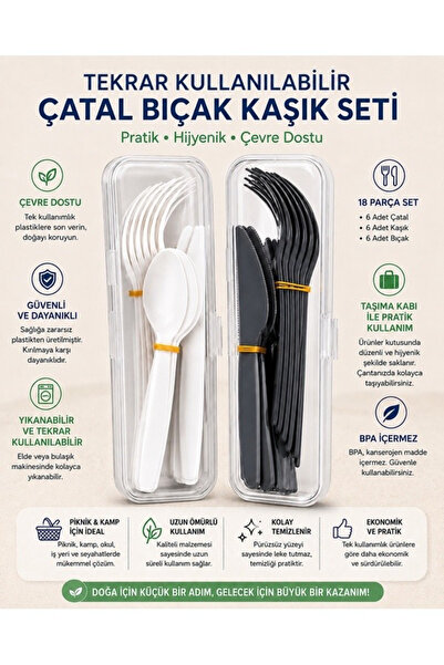TemizlikMağazam 18-Piece Fork-Spoon-Knife Set for Picnic for 6 People