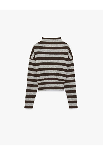 Koton Soft Textured Stand Collar Long Sleeve Striped T-Shirt