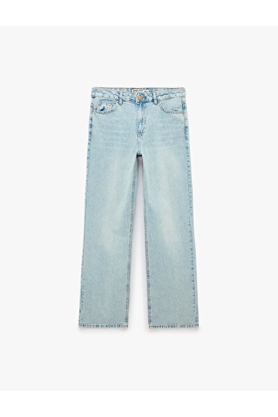 Koton Straight Leg Regular Waist Pocketed Buttoned Denim Trousers - Longer St...
