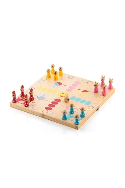 Ayawaska Joc Ludo din lemn cu animale, 18 piese, Multicolor
