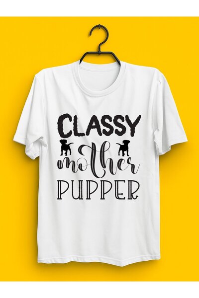 23 nisan 1 قطعة تي شيرت نسائي بتصميم كلب مطبوع عليه عبارة "Classy Pupper" - ت...