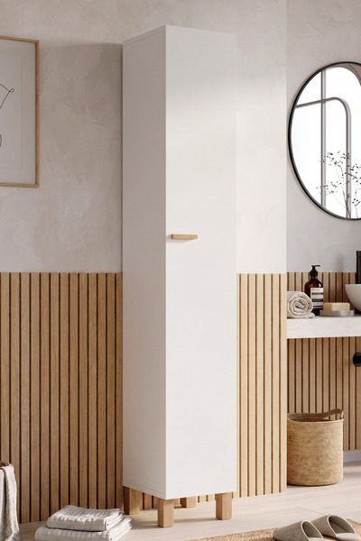 Robin Home Porto Tek Kapaklı Ahşap Ayaklı Çok Amaçlı Banyo Boy Dolabı Dar Ala...
