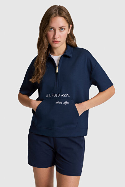 U.S. Polo Assn. Kadın Lacivert Polo Yaka Yarım Fermuarlı Tişört 50322040-VR033