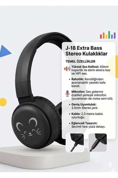 jedel Kablolu Kulak Üstü Çocuk Kulaklığı Ayarlanabilir Kafa Bandı Taşınabilir