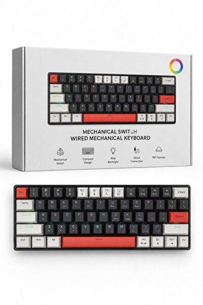 thekam RGB Mekanik Kablolu Gaming Klavye 68 Tuş Kompakt Mini Mekanik Oyuncu K...