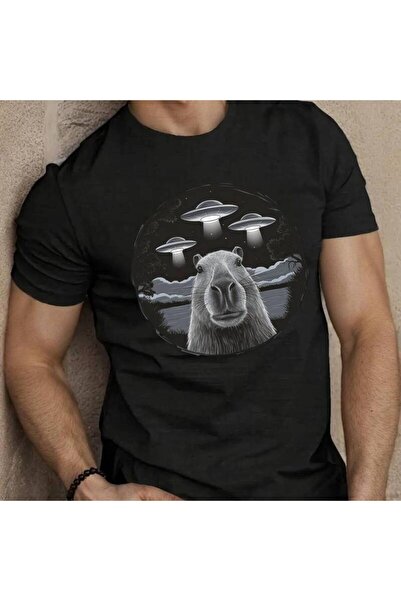 NOURAM تي شيرت رجالي كاجوال بطبعة الكابيبارا والـ UFO - ناعم، برقبة دائرية، و...