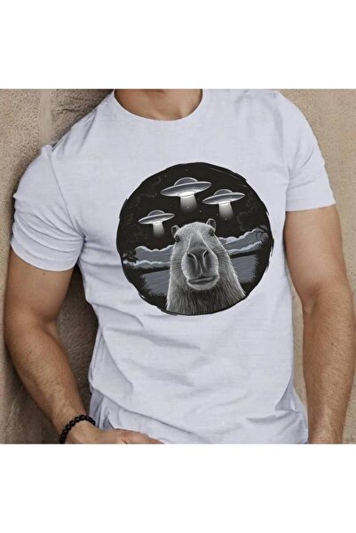 212Wear تي شيرت رجالي كاجوال بطبعة الكابيبارا والـ UFO - ناعم، برقبة دائرية، ...