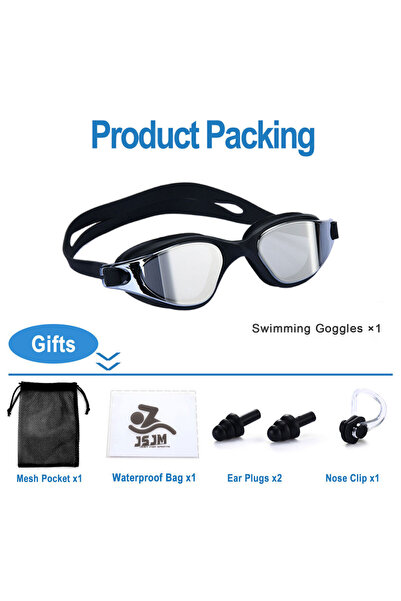 Choice5 Full Set-Silver Unisex Adult Swimming Goggles – Anti-Fog Swim Glasses...