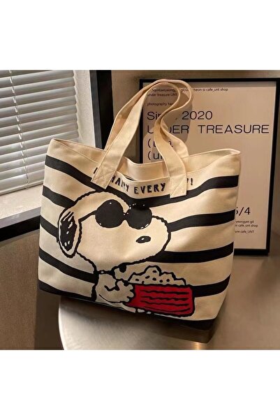 Choice MINISO Snoopy-black Cute Snoopy Canvas Tote Bag for Women 2026 New Col...