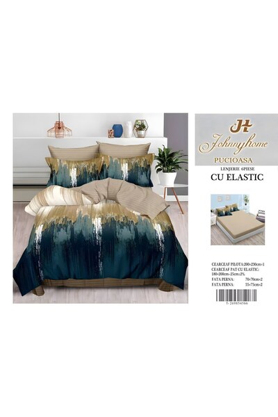 naniland.ro Lenjerie de Pat Bumbac Satinat 2 Persoane 6 Piese cu Elastic 180x...