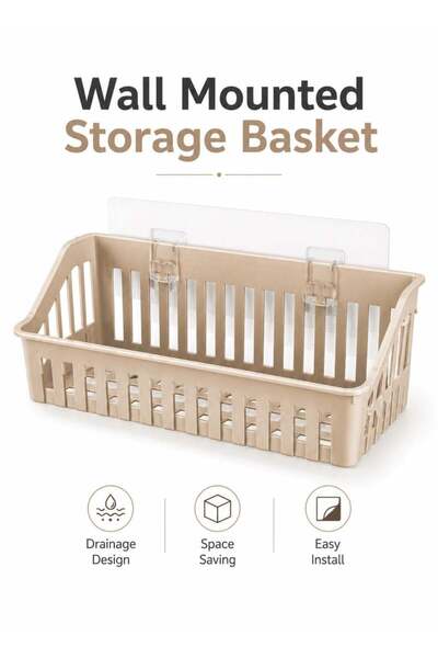 LEOXOL Wall Mounted Storage Basket 1 Piece | Adhesive Bathroom Shelf Organize...