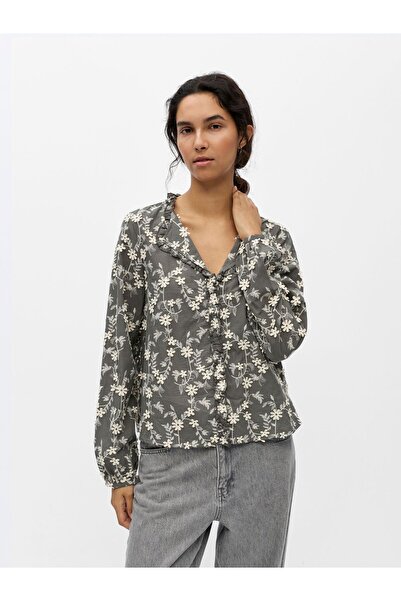 Object Bluse Bestickte V-Ausschnitt