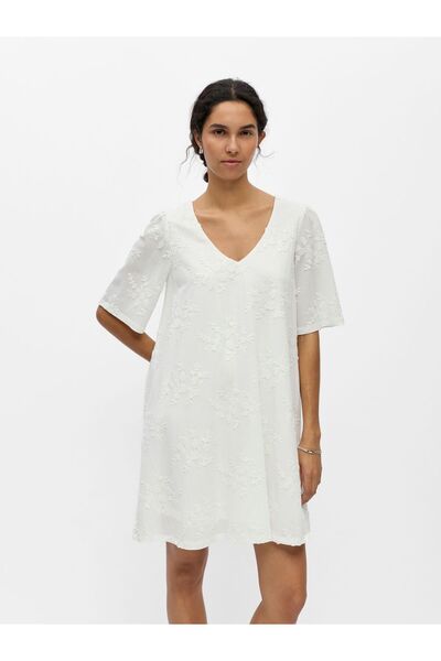 Object Kleid Bestickte V-Ausschnitt