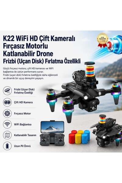 hızlı store Drone WiFi HD Çift Kameralı Fırçasız Motorlu Katlanabilir Frizbi ...