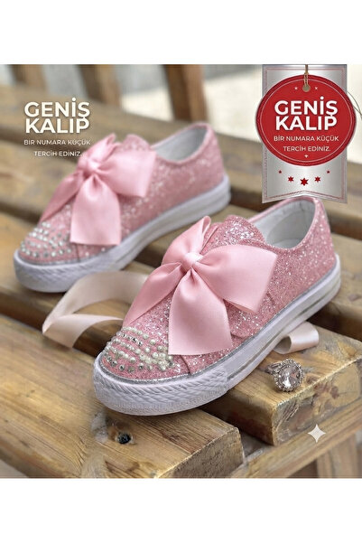 PATİK BEBE Girls' Stylish Casual Shoes with Pink Color Bows and Orthopedic Soles